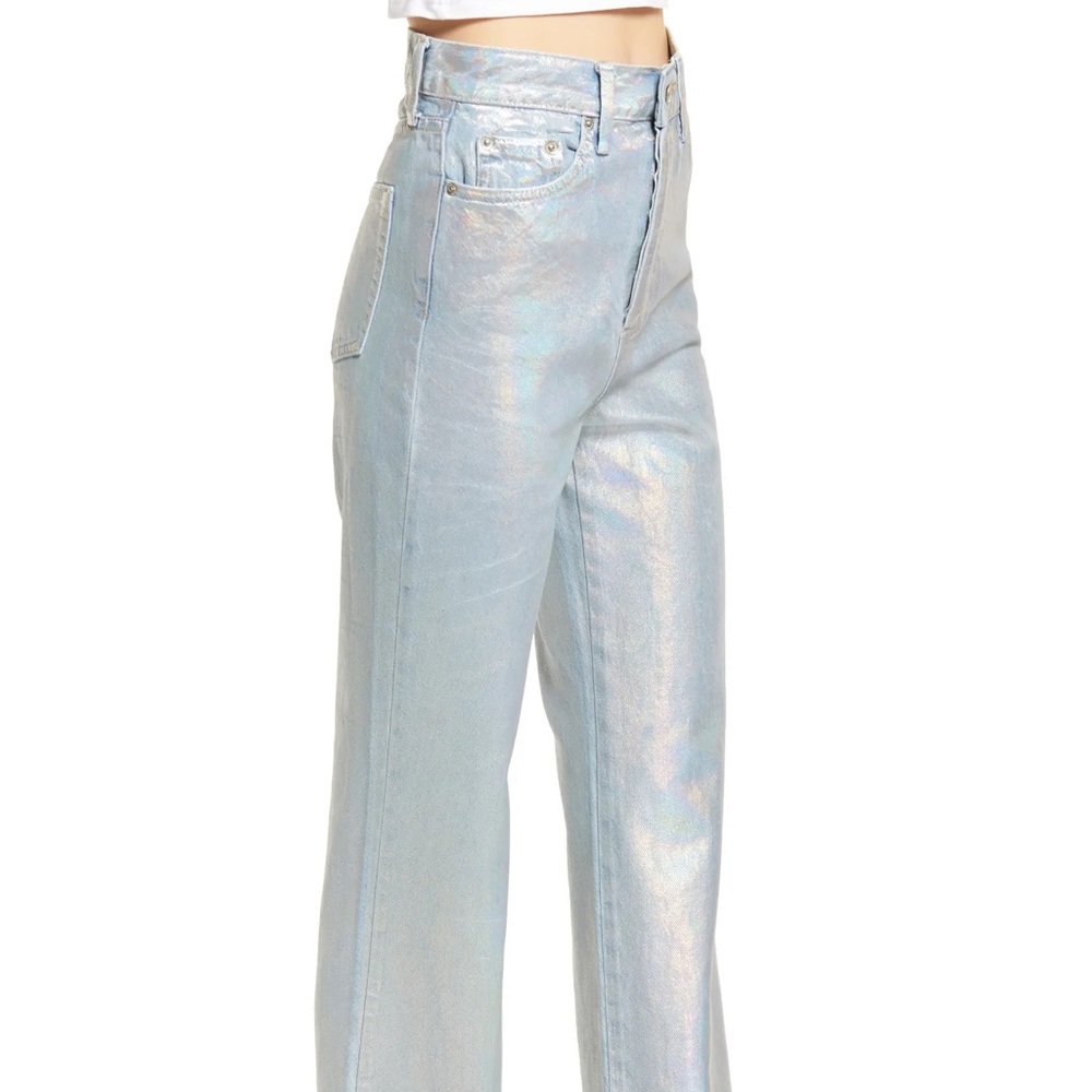 Topshop Iridescent Light Blue Straight Leg Jeans